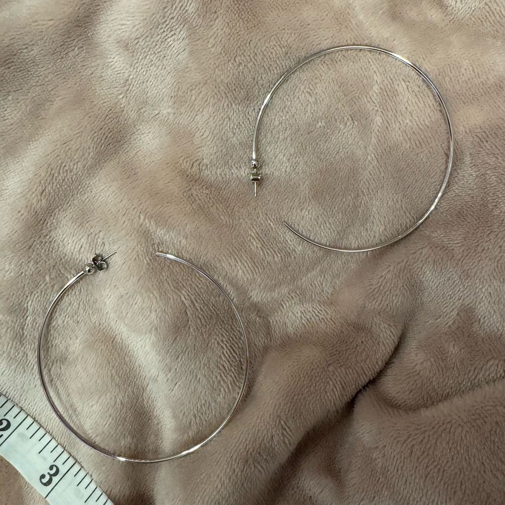 Big hoop earrings 3 inch silver tone